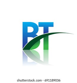 initial letter BT logotype company name colored blue and green swoosh design. vector logo for business and company identity.
