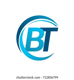 initial letter BT logotype company name blue circle and swoosh design. vector logo for business and company identity.
