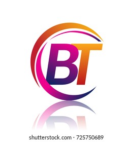 initial letter BT logotype company name orange and magenta color on circle and swoosh design. vector logo for business and company identity.