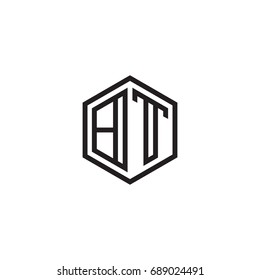 Initial letter BT, minimalist line art monogram hexagon logo, black color