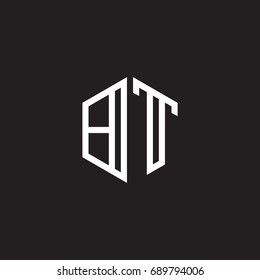 Initial letter BT, minimalist line art monogram hexagon shape logo, white color on black background