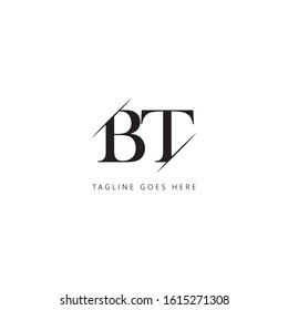 Initial letter bt sliced uppercase modern logo design template elements. Black letter Isolated on white background. Suitable for business, consulting group company.