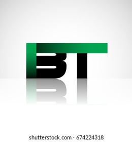 Initial letter BT uppercase modern and simple logo linked green and black colored, isolated in white background. Vector design for company identity.
