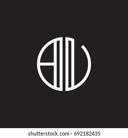 Initial letter BU, BV, minimalist line art monogram circle shape logo, white color on black background