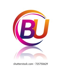 initial letter BU logotype company name orange and magenta color on circle and swoosh design. vector logo for business and company identity.
