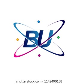 initial letter BU logotype science icon colored blue, red, green and yellow swoosh design. vector logo for business and company identity.