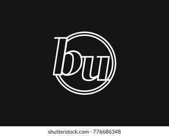 Initial letter bu lowercase outline inside the circle logo template white on black background