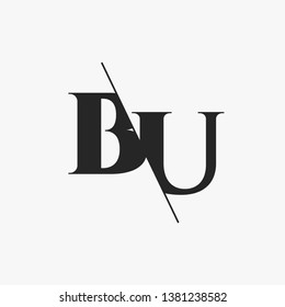 Initial Letter BU Monogram Sliced. Modern logo template isolated on gray background