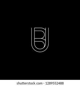Initial letter BU UB minimalist monogram art logo, white color on black background.
