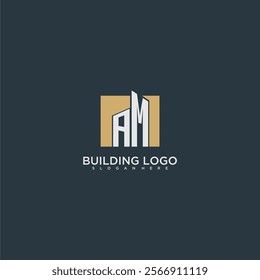 AM initial letter building logo for real estate with square design