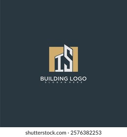 IS initial letter building logo for real estate with square design