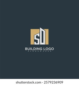 SO initial letter building logo for real estate with square design