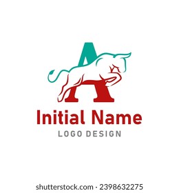 Initial Letter A of Bull Logo, starkes Bison Emblem Clip Art Vektorgrafik.