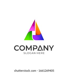 Initial Letter A Business Logo, Colorful Triangle Pyramid Logo Vector