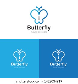 initial letter i butterfly logo and icon vector illustration design template