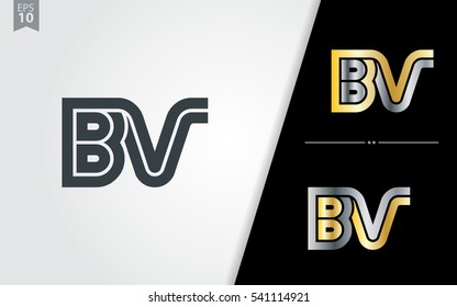 Initial Letter BV Linked Design Logo Company Silver Gold