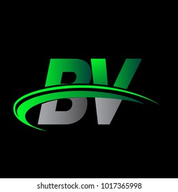 initial letter BV logotype company name colored green and black swoosh design. vector logo for business and company identity.