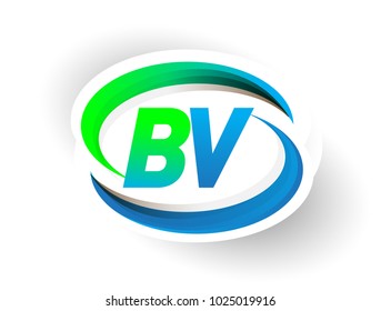 initial letter BV logotype company name colored blue and green swoosh design, modern logo concept. vector logo for business and company identity.