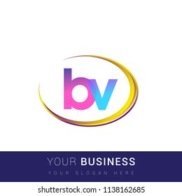initial letter BV logotype company name, coloreful and swoosh design. vector logo for business and company identity.