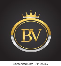 initial letter BV logotype company name with oval shape and crown, gold and silver color. vector logo for business and company identity.