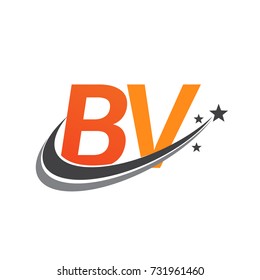 initial letter BV logotype company name colored orange and grey swoosh star design. vector logo for business and company identity.