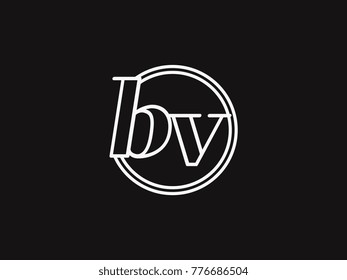Initial letter bv lowercase outline inside the circle logo template white on black background