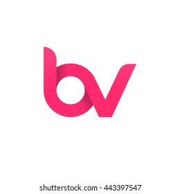 initial letter bv modern linked circle round lowercase logo pink