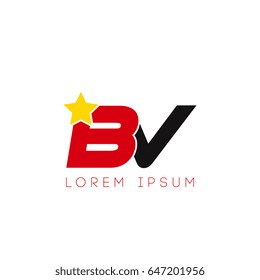 Initial letter bv yellow star logo red black