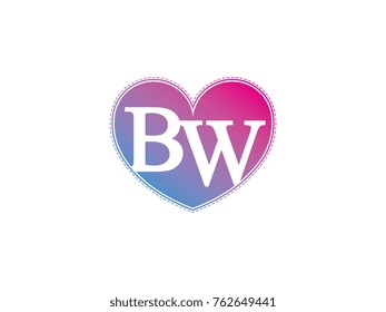 the initial letter BW in the heart symbol as a logo, sign and decoration