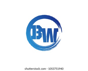 Initial letter BW logo with blue zen brush