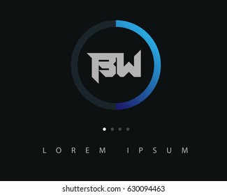 Initial Letter BW Logo design with blue circle