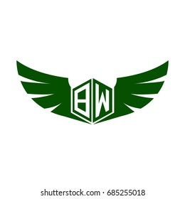 Initial Letter BW Logo, Hexagonal Shape with Wings Icon