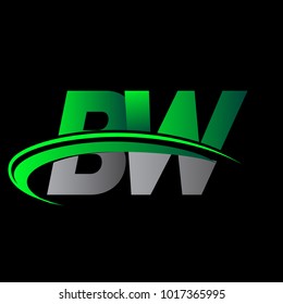 initial letter BW logotype company name colored green and black swoosh design. vector logo for business and company identity.