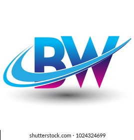 initial letter BW logotype company name colored blue and magenta swoosh design. vector logo for business and company identity.