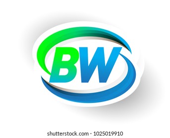 initial letter BW logotype company name colored blue and green swoosh design, modern logo concept. vector logo for business and company identity.