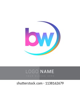 initial letter BW logotype company name, coloreful and swoosh design. vector logo for business and company identity.