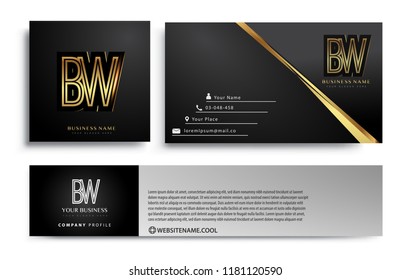 initial letter BW logotype company name colored gold elegant design. Vector sets for business identity on black background.
