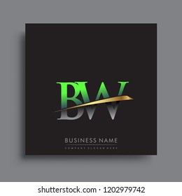 initial letter BW logotype company name colored green and gold swoosh design. vector logo for business and company
