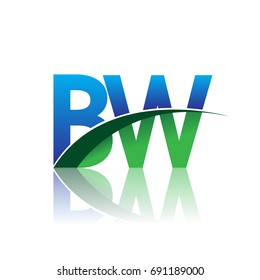 initial letter BW logotype company name colored blue and green swoosh design. vector logo for business and company identity.

