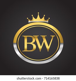 initial letter BW logotype company name with oval shape and crown, gold and silver color. vector logo for business and company identity