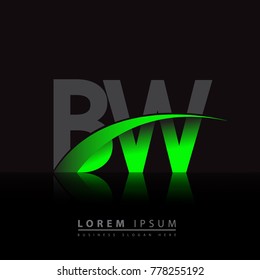 initial letter BW logotype company name colored green and black swoosh design. vector logo for business and company identity.
