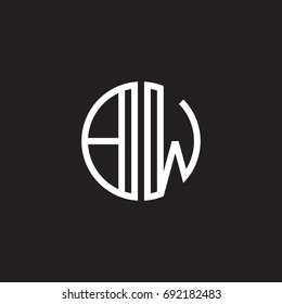Initial letter BW, minimalist line art monogram circle shape logo, white color on black background