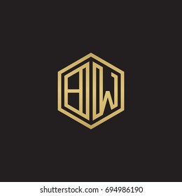 Initial letter BW, minimalist line art hexagon logo, gold color on black background