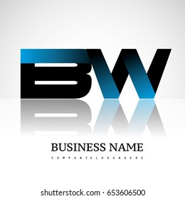 Initial letter BW uppercase modern and simple logo linked blue and black colored, isolated in white background. Vector design for company identity.