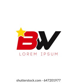 Initial letter bw yellow star logo red black