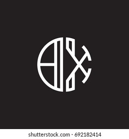 Initial letter BX, minimalist line art monogram circle shape logo, white color on black background