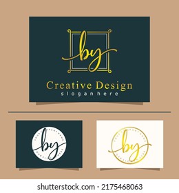 Initial letter BY calligraphy handwritten logo. Feminine logo collections and business card template. handwriting logo of initial signature, wedding, fashion, floral and botanical.
