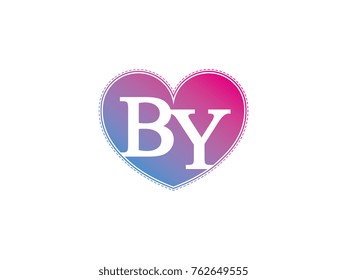 the initial letter BY in the heart symbol as a logo, sign and decoration