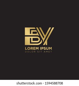 Initial Letter BY linked uppercase overlap modern gold logo vector design template. Suitable for business, consulting group company.
