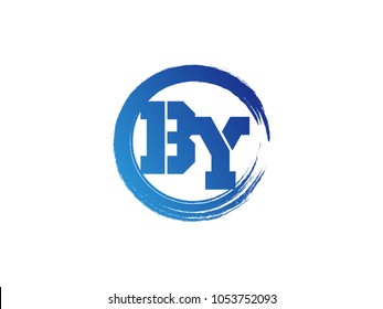 Initial letter BY logo with blue zen brush